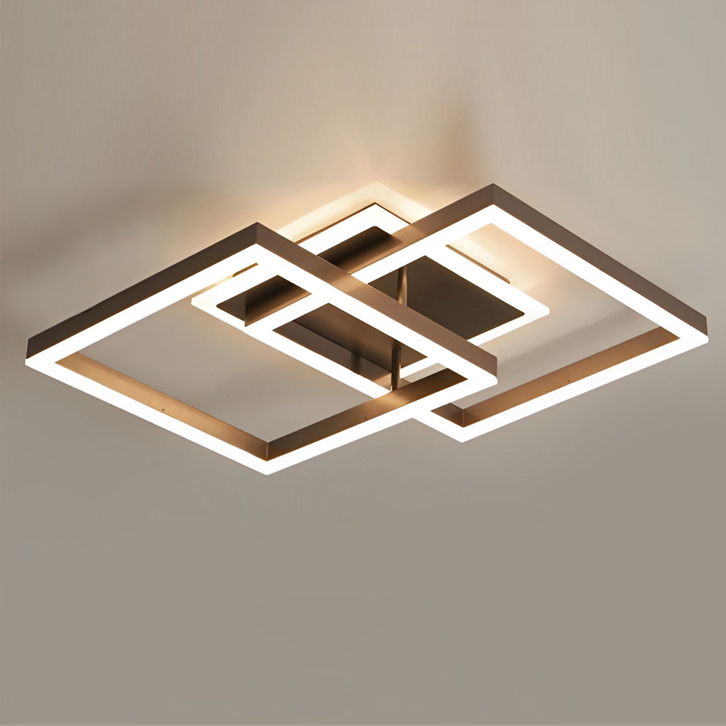 Geometric Brown LED Square Ceiling Light Semi Flush Mount Modern Aluminum Fixture