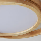 Modern Round Oak Wood LED Ceiling Light with Oval Rings Minimalist Flush Mount Fixture