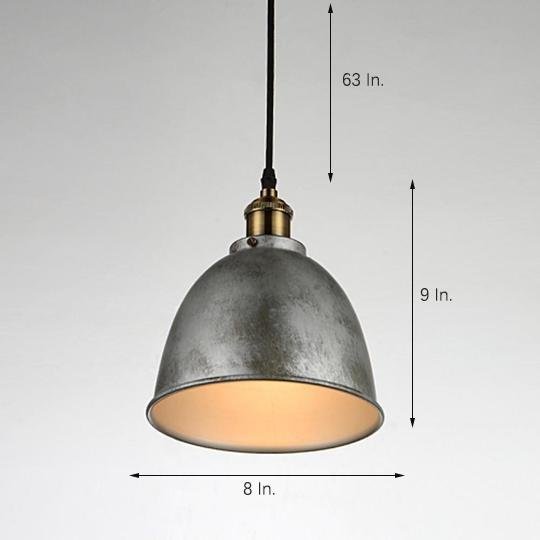 8 Inch White Rustic Dome Pendant Light Bowled Metal Industrial Hanging Lamp for Farmhouse