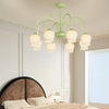 8 Light French Pastoral Bell Orchid Glass Chandelier with 3 Step Dimming for Dining Room
