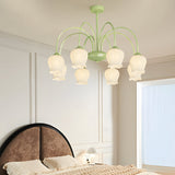 8 Light French Pastoral Bell Orchid Glass Chandelier with 3 Step Dimming for Dining Room