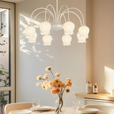 8 Light French Pastoral Bell Orchid Glass Chandelier with 3 Step Dimming for Dining Room
