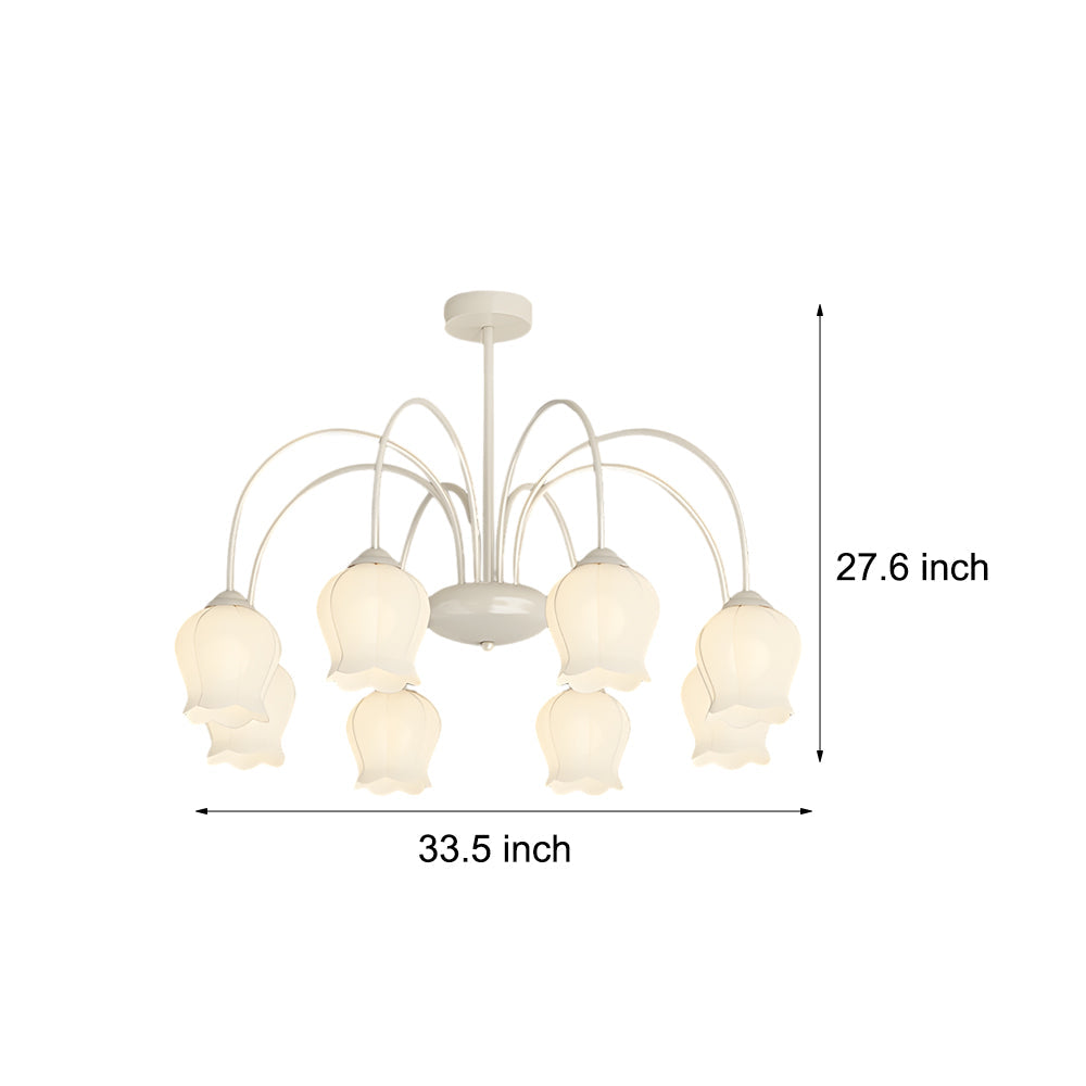 8 Light French Pastoral Bell Orchid Glass Chandelier with 3 Step Dimming for Dining Room