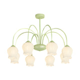 8 Light French Pastoral Bell Orchid Glass Chandelier with 3 Step Dimming for Dining Room