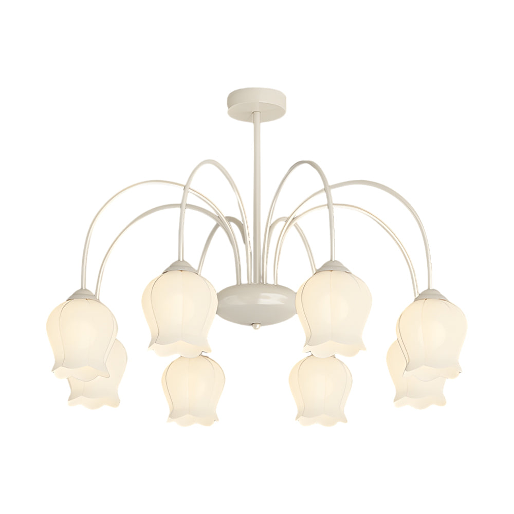 8 Light French Pastoral Bell Orchid Glass Chandelier with 3 Step Dimming for Dining Room