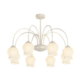 8 Light French Pastoral Bell Orchid Glass Chandelier with 3 Step Dimming for Dining Room