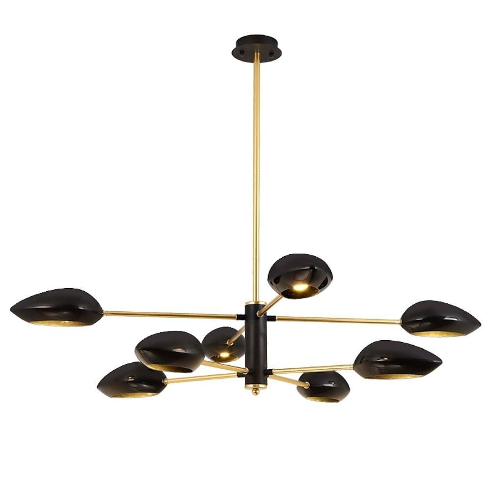 8 Light Modern Black Linear Chandelier with Angled LED Downlights for Kitchen Island and Dining Room