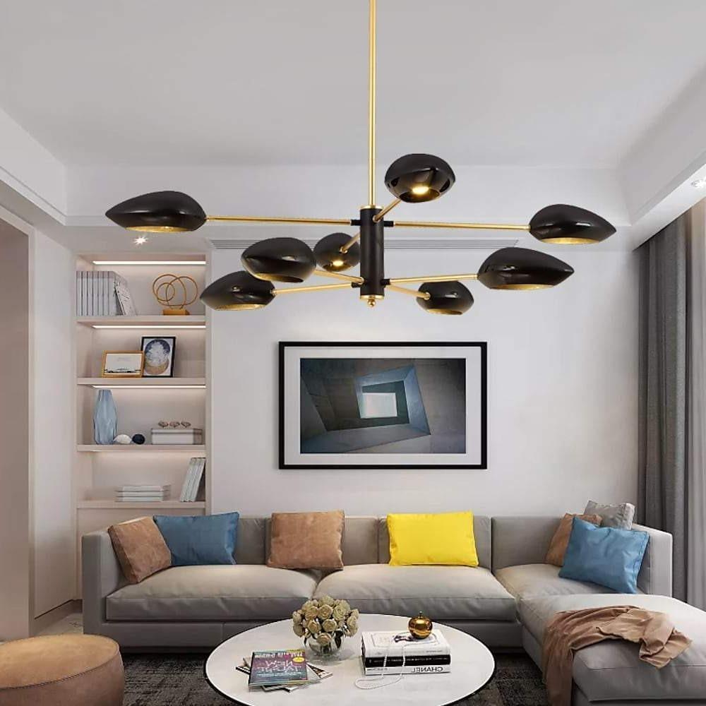 8 Light Modern Black Linear Chandelier with Angled LED Downlights for Kitchen Island and Dining Room