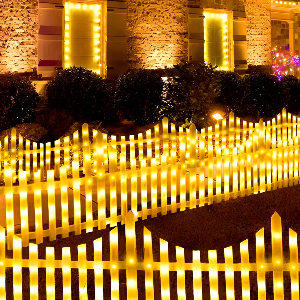 8 Pack Wave Design Solar Powered LED Garden Fence for Outdoor Landscape Decor