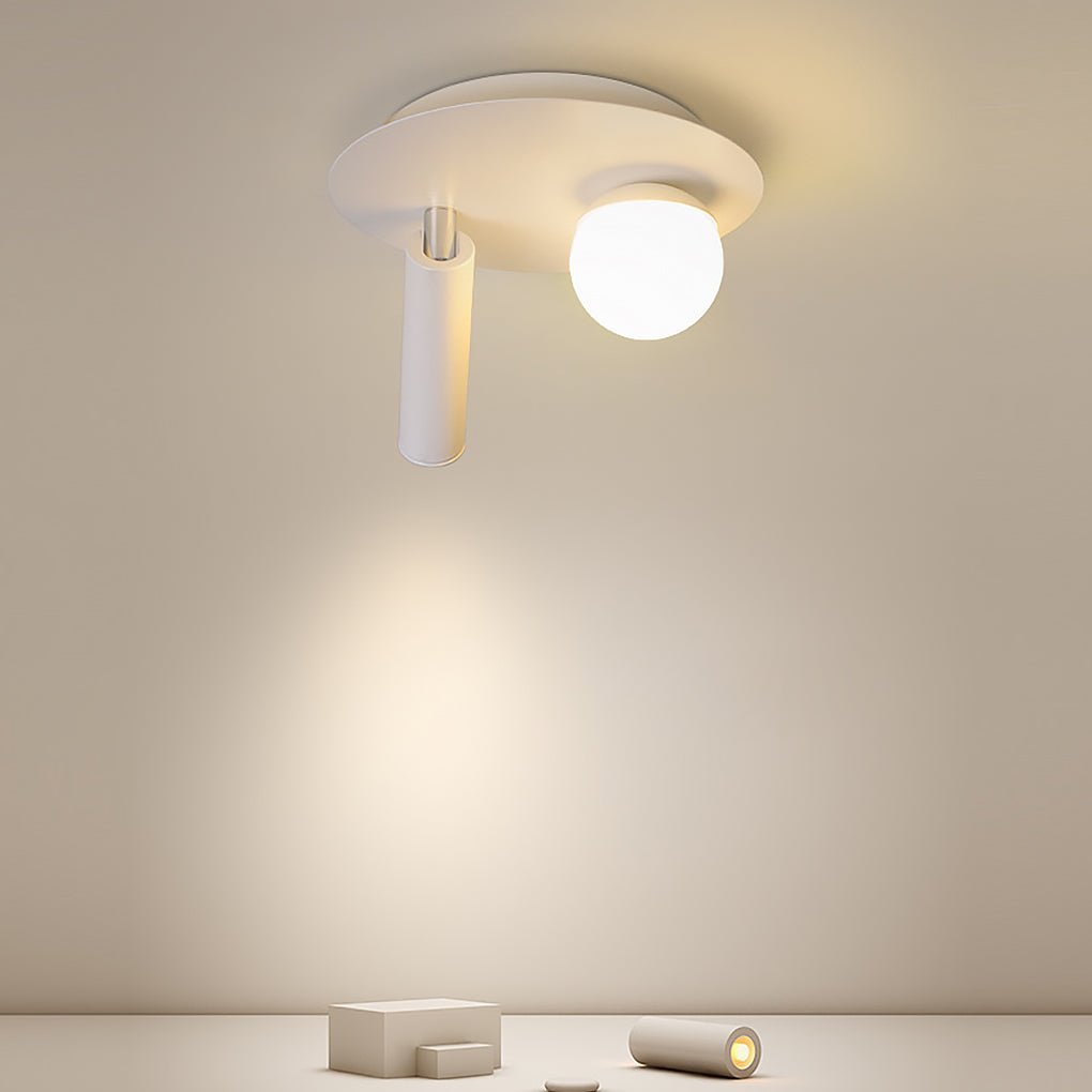 Modern Round White LED Ceiling Light Fixture with Rotatable Spotlight 8 Inch