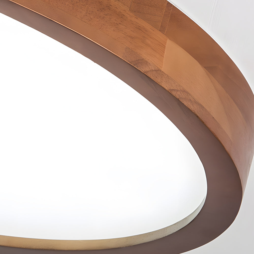 Natural Wood Round LED Ceiling Lamp Retro Dimmable Flush Mount with Remote Control
