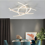 Modern Minimalist Line Design LED Ceiling Light Dimmable Flush Mount Lamp with Remote Control