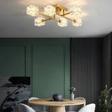 Modern Copper Crystal Cube Ceiling Light Semi Flush Mount for Living Room and Bedroom
