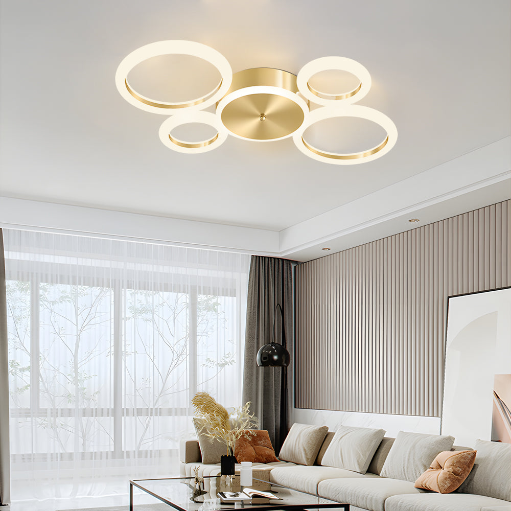 Contemporary Gold LED Flush Mount Ceiling Light Ring Circle Fixture for Living Room Bedroom