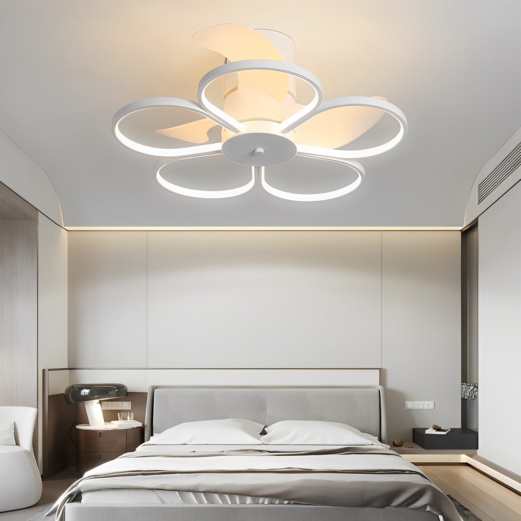 Flower Design Bladeless Ceiling Fan with Dimmable LED Light and Silent 6 Speed Motor