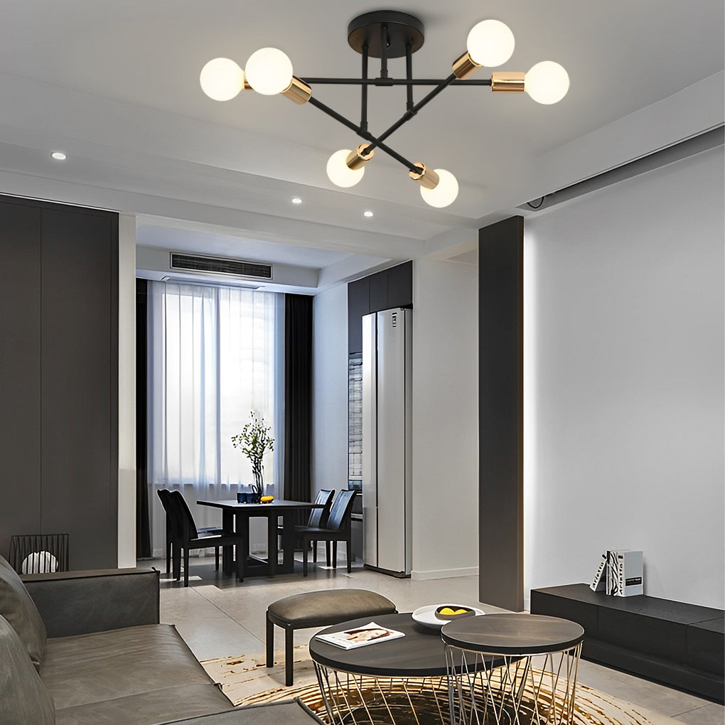 Modern 6 Light Sputnik Semi Flush Mount Ceiling Fixture with Rotatable Iron Arms 22 Inch