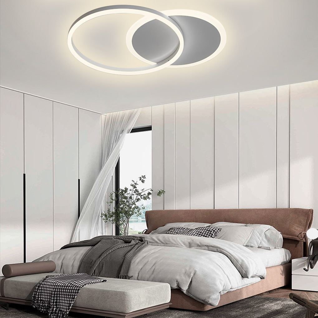Modern 22 Inch Double Ring LED Flush Mount Ceiling Light Fixture for Living Room and Bedroom