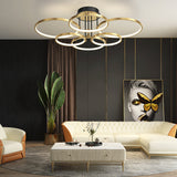 Modern Gold LED Ring Ceiling Light with Leather Accents and 3 Step Dimming
