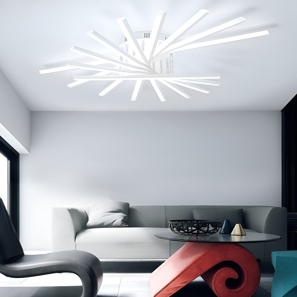 Modern Nordic Creative Strip LED Ceiling Light White Dimmable Flush Mount Chandelier