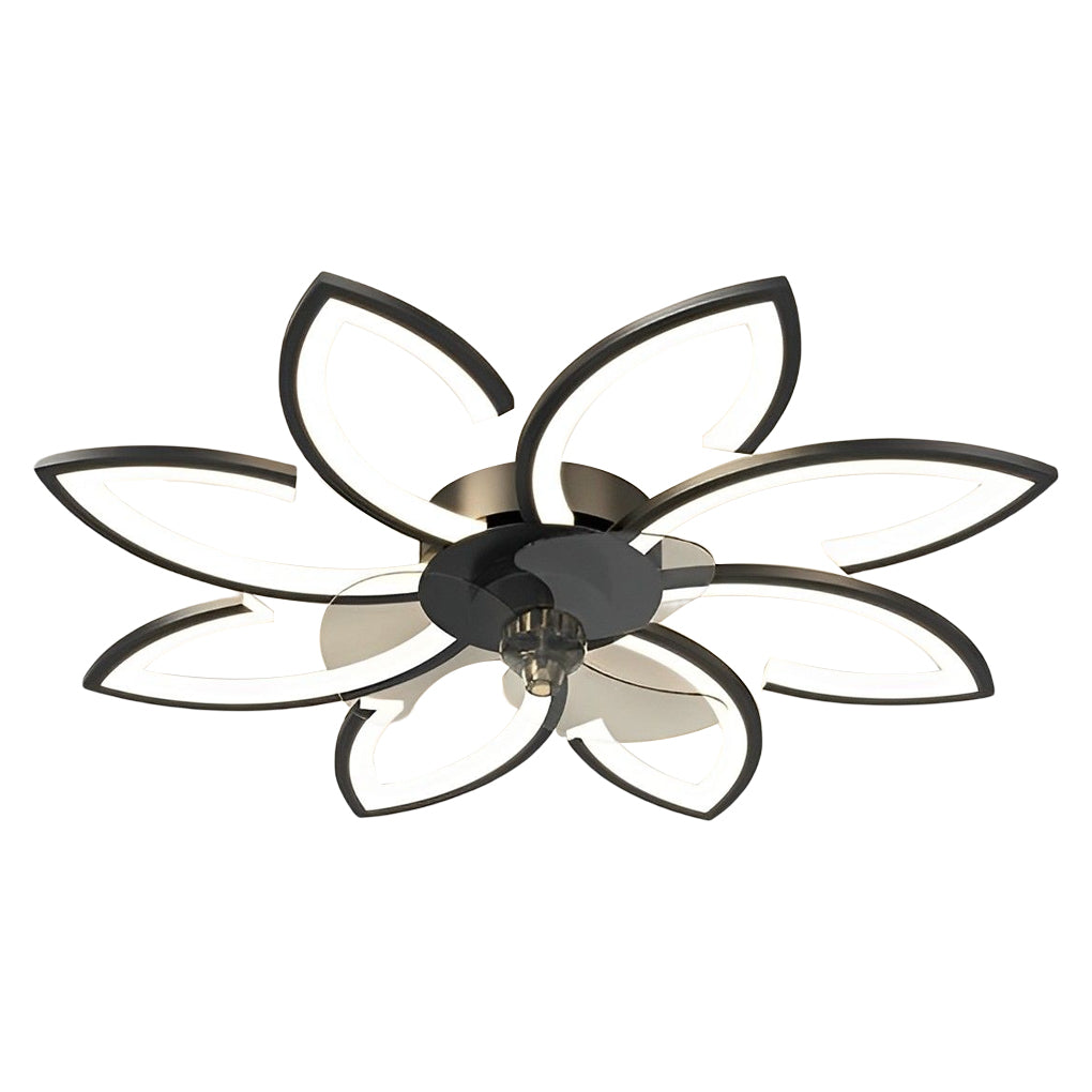 Modern Flower Flush Mount LED Ceiling Fan Smart Dimmable Low Profile Lighting for Bedroom