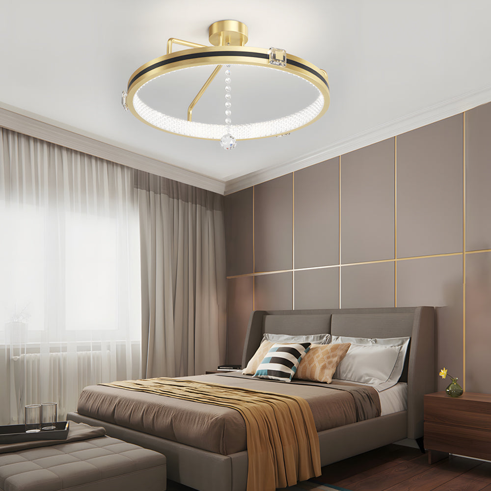 Modern Round Ring LED Ceiling Lamp with Crystal Glass Ball Decor and 3 Step Dimming Control