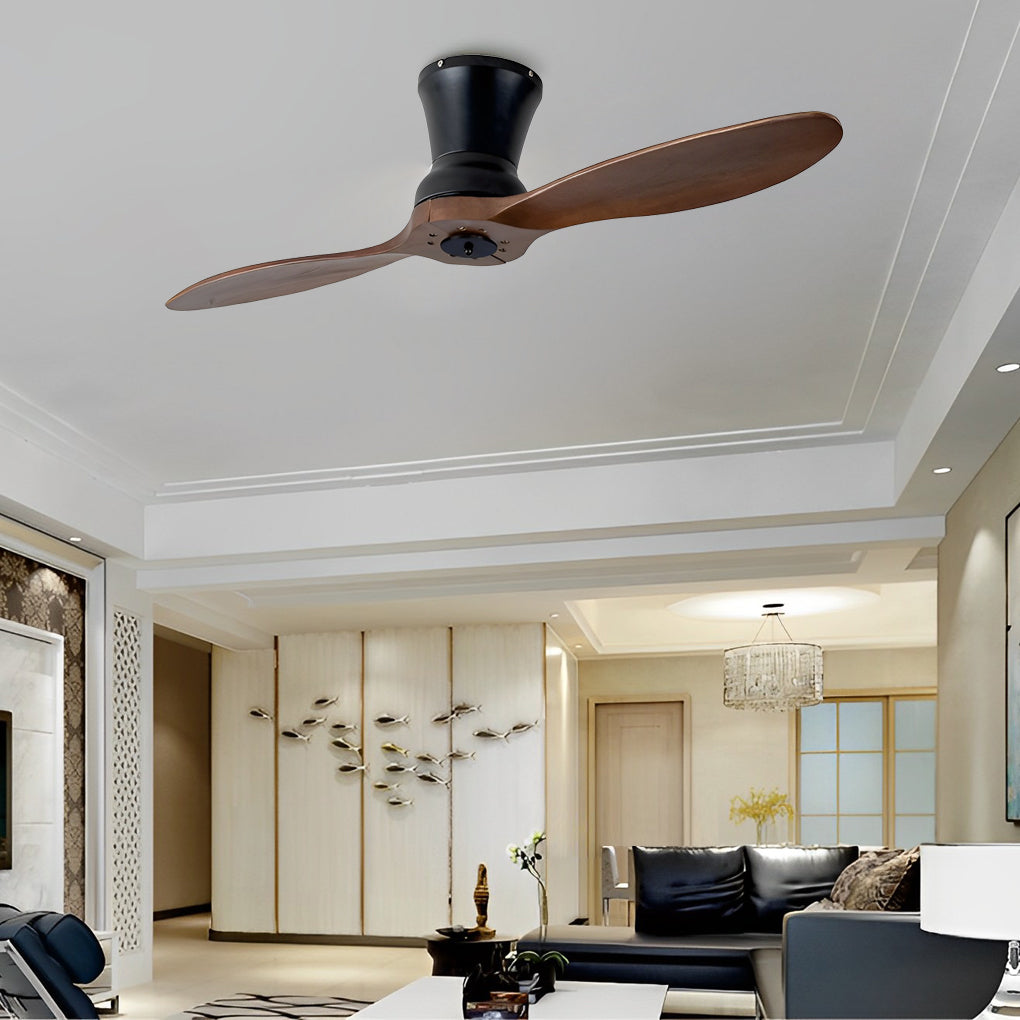 Walnut Wood 2 Blade Modern Ceiling Fan with Dimmable LED Lighting Silent DC Motor and Remote Control 56 Inch