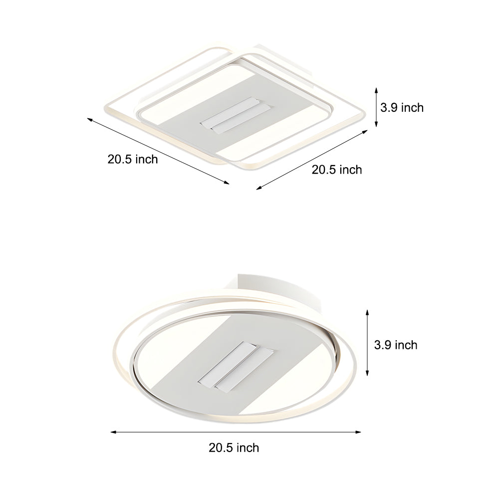 Modern White Bladeless Ceiling Fan with Dimmable LED Light and Remote Square Round Designs