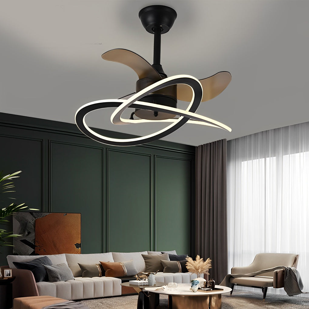 Modern Waves Flower Bladeless Ceiling Fan with LED Lighting Mute Timing Nordic Creative Chandelier Fan