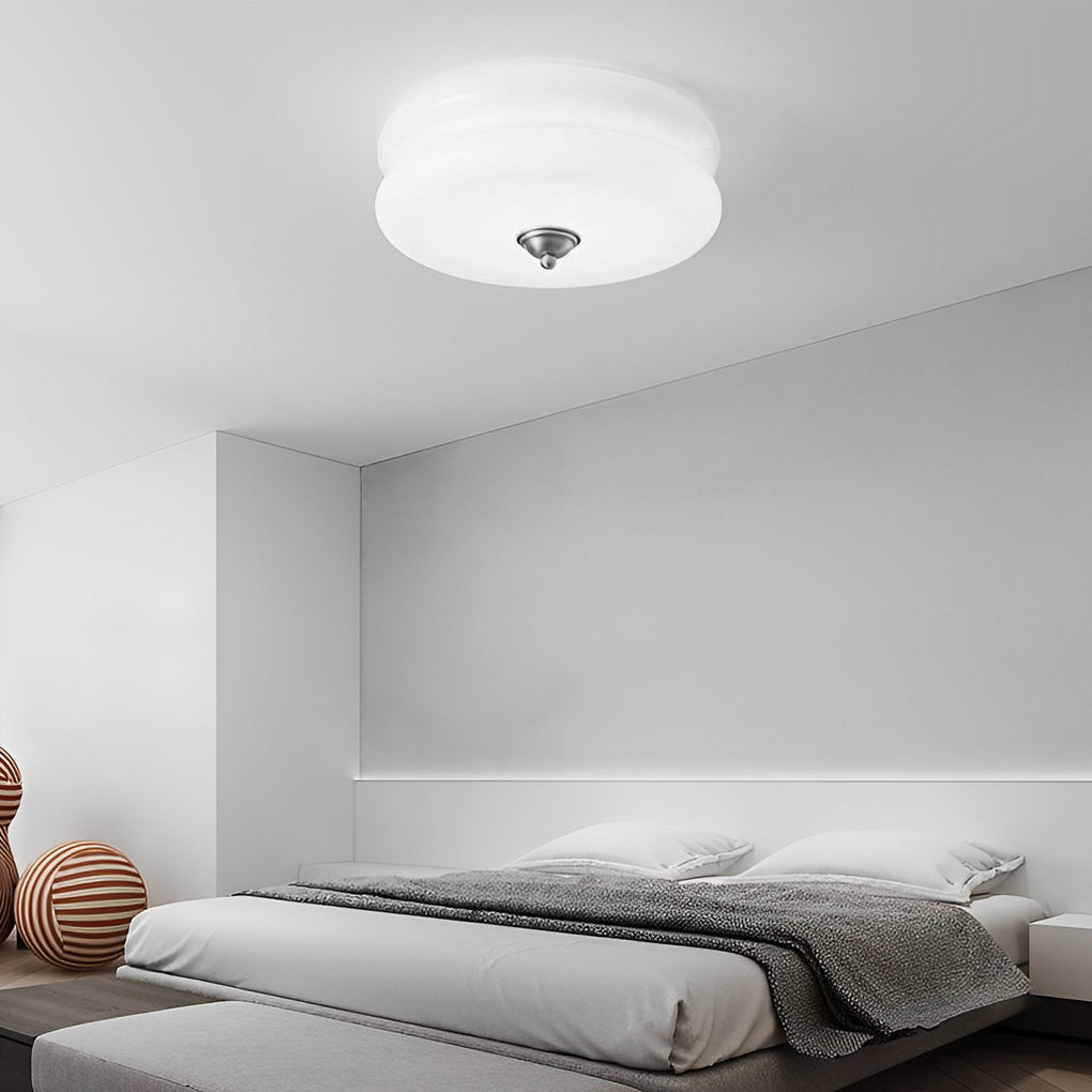 Modern Nordic Round Glass Drum LED Ceiling Light Fixture with Three Step Dimming Control