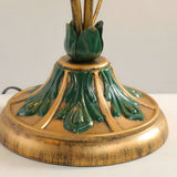 Modern Floral Desk Lamp with Dual Glass Flower Shades and Elegant Iron Leaf Accents