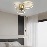 Silent Modern LED Ceiling Fan Light with Square and Round Ring Design Three Step Dimming