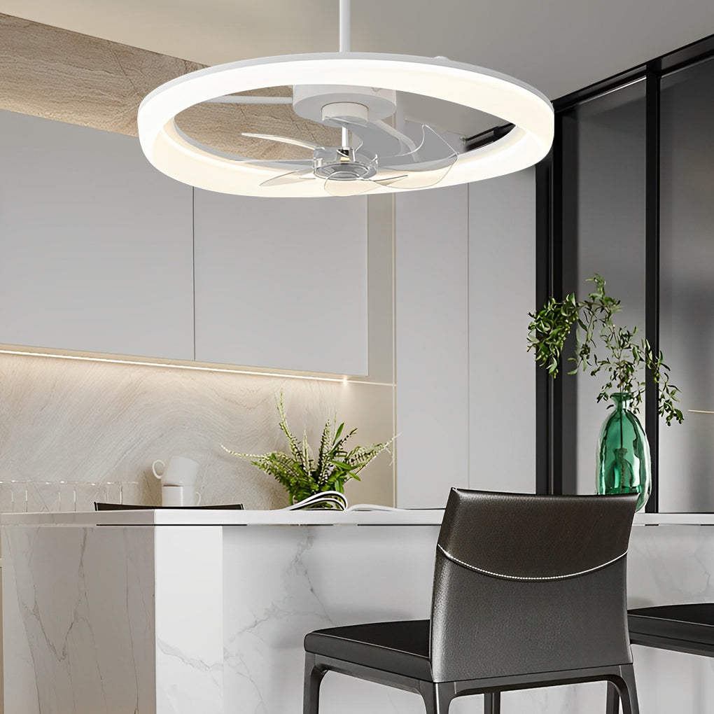 Modern White LED Ceiling Fan with Remote Control and Stepless Dimmable Lighting