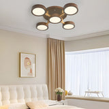 Mid Century Modern Sputnik Walnut Wood Circle LED Ceiling Light Flush Mount Fixture