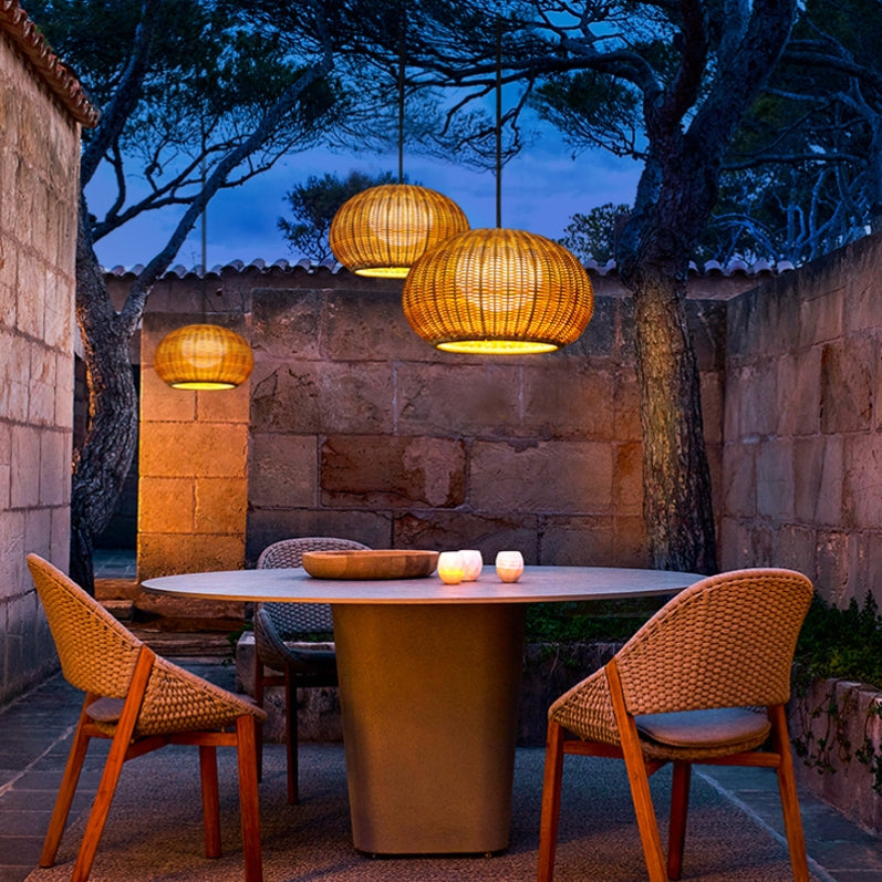 Modern Waterproof Rattan Lantern Outdoor Wall Sconce and Garden Hanging Pendant Lamp