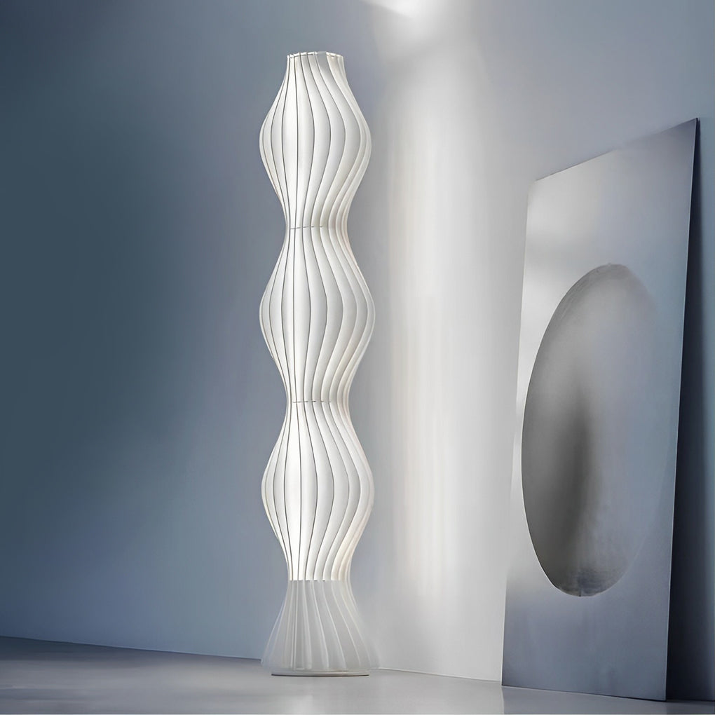 Sculptural Wavy LED Floor Lamp with White Acrylic Shades and Foot Pedal Control