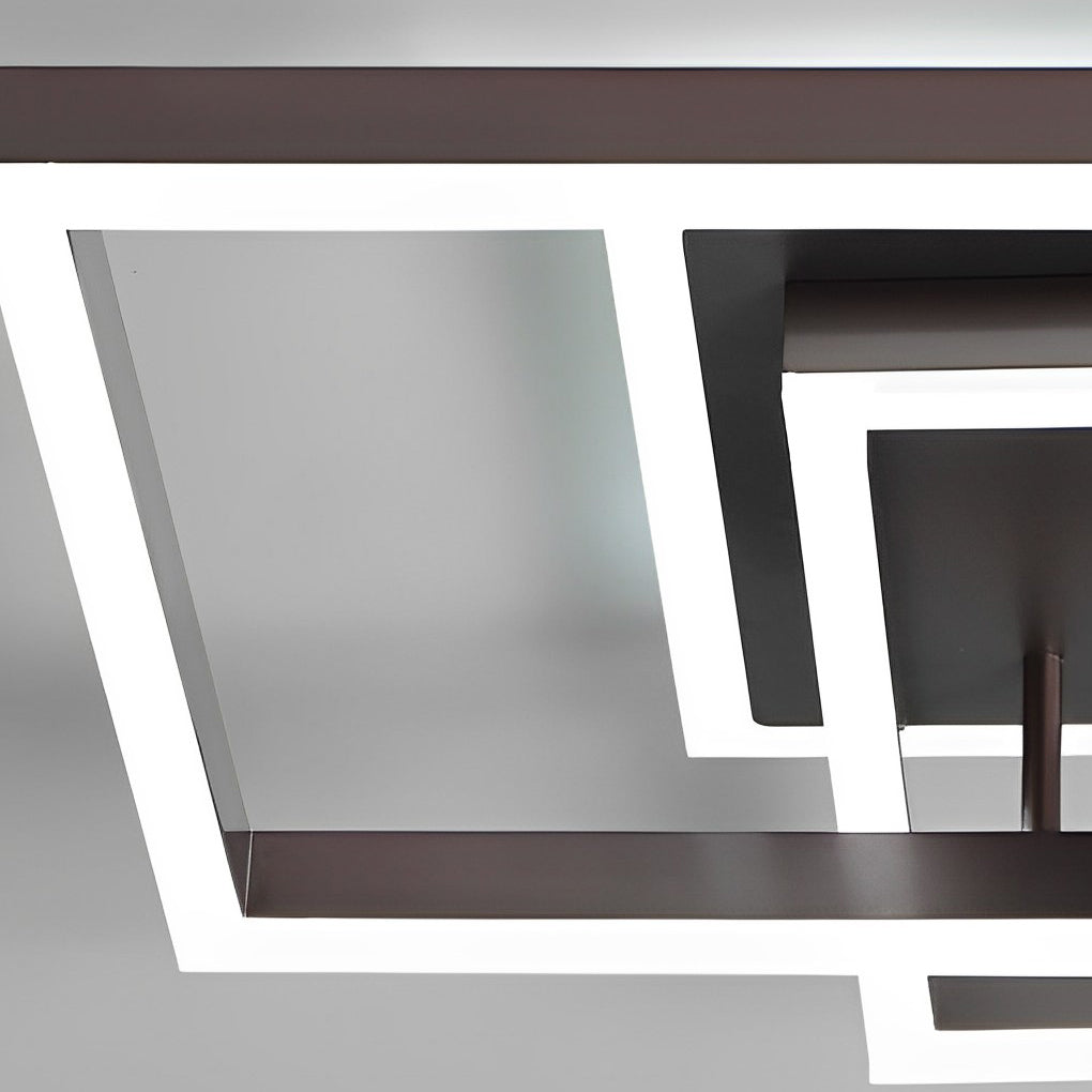 Geometric Brown LED Square Ceiling Light Semi Flush Mount Modern Aluminum Fixture