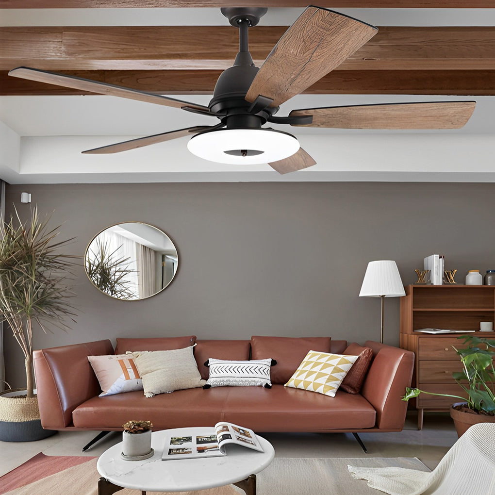 Nordic 52 Inch 5 Blade Dimmable LED Ceiling Fan with Remote Quiet Wood Grain Flush Mount Fan