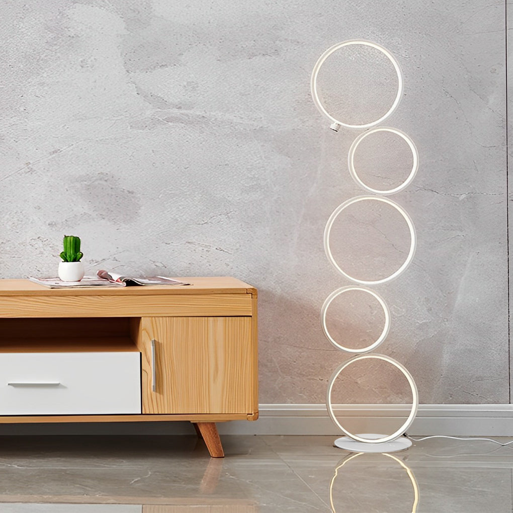 Contemporary 5 Ring LED Stacked Floor Standing Lamp with Dimmable Touch Control for Modern Interiors