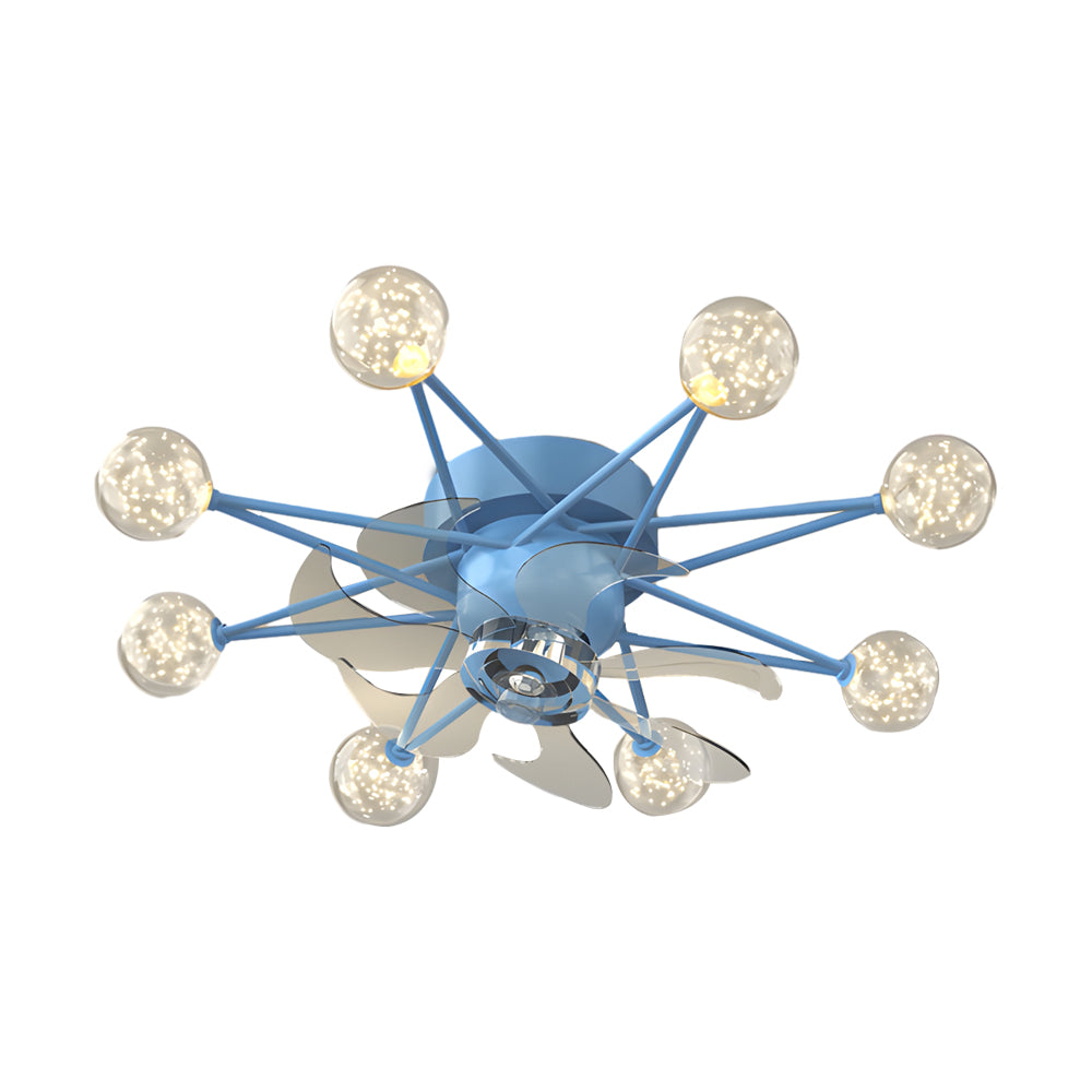 Modern Starry Design Ceiling Fan with 3 Color Dimming Light for Childrens Bedroom
