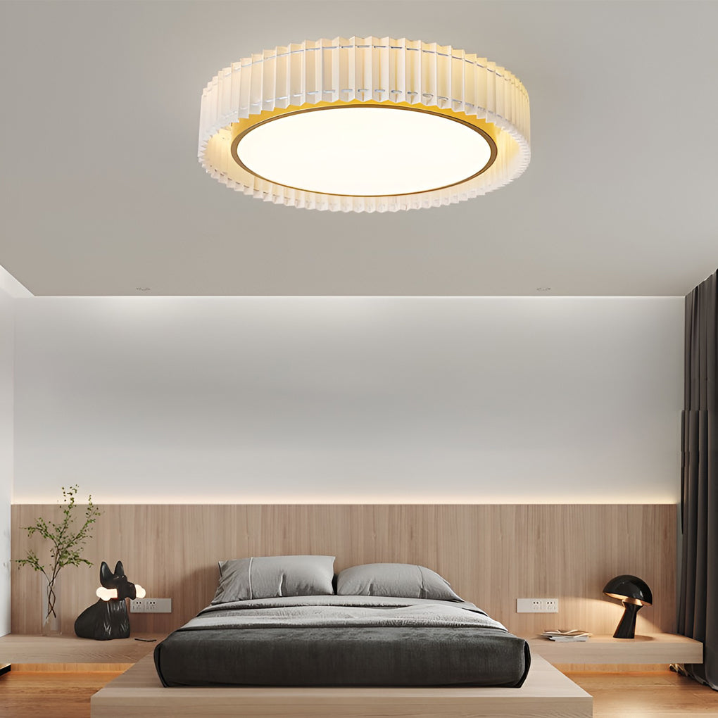 Nordic Style Pleated Fabric LED Chandelier Modern Gold Flush Mount Ceiling Light for Bedroom