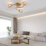 Modern Swirled Metal Flush Mount Light with Elegant Glass Globes for Ambient Bedroom Lighting