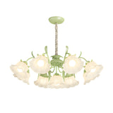 9 Light French Country Floral Glass Chandelier with Three Step Dimming and Iron Branch Frame