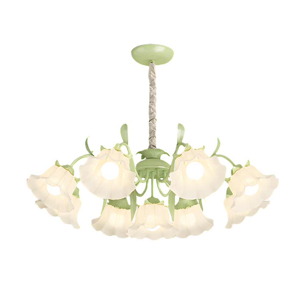 9 Light French Country Floral Glass Chandelier with Three Step Dimming and Iron Branch Frame