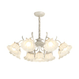 9 Light French Country Floral Glass Chandelier with Three Step Dimming and Iron Branch Frame