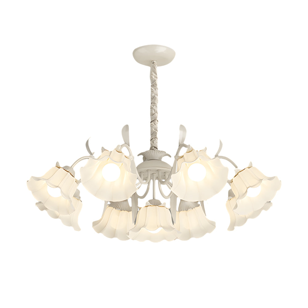 9 Light French Country Floral Glass Chandelier with Three Step Dimming and Iron Branch Frame