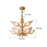 9 Light Italian Style Brass Chandelier with Murano Glass Leaves Mid Century Pendant Lighting