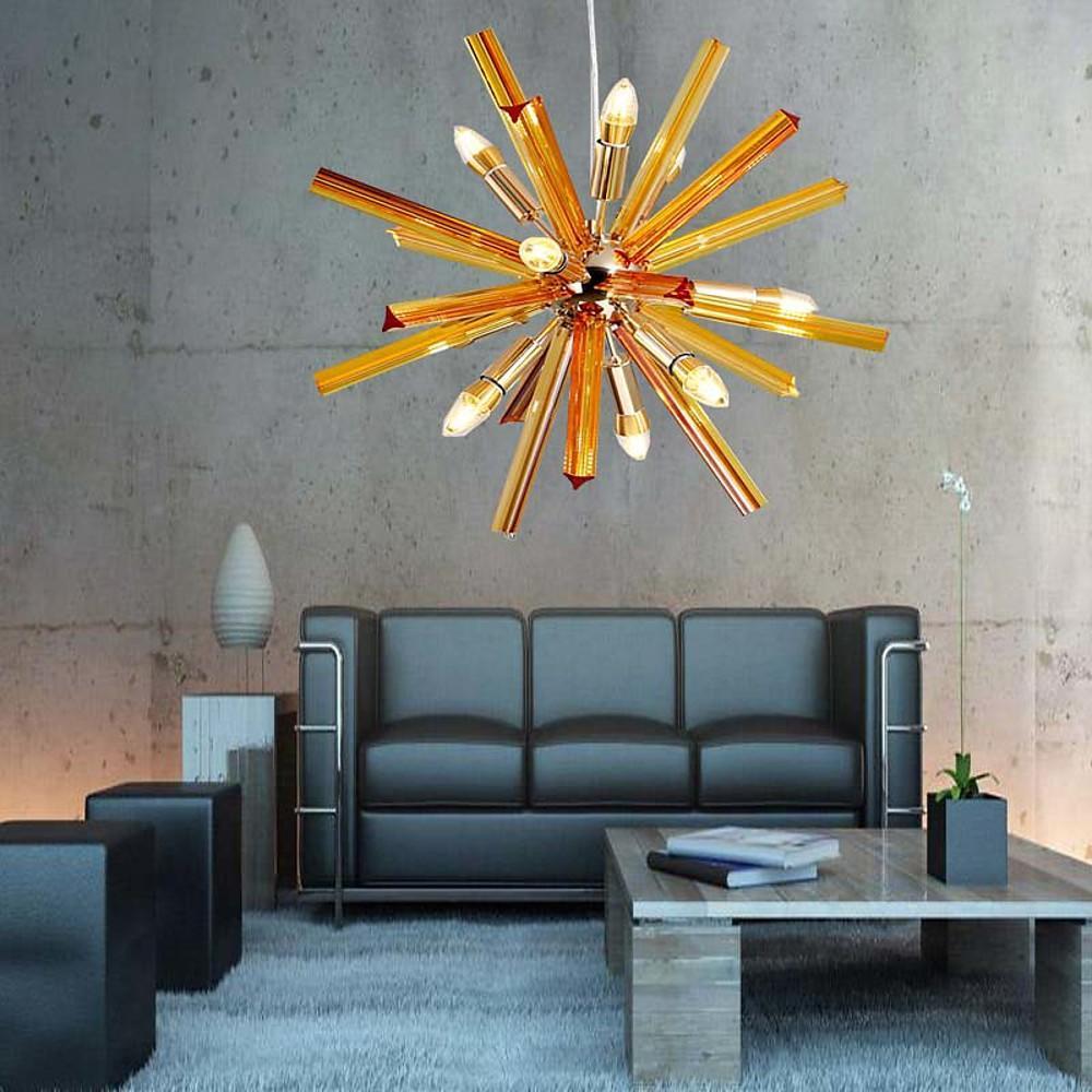 9 Light LED Modern Metal Pendant Light Fixture for Kitchen Island and Dining Areas in Gold and Gray