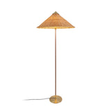 Mid Century Modern Rattan Stem Floor Lamp with Elegant Fabric Shade for Indoor Living Spaces