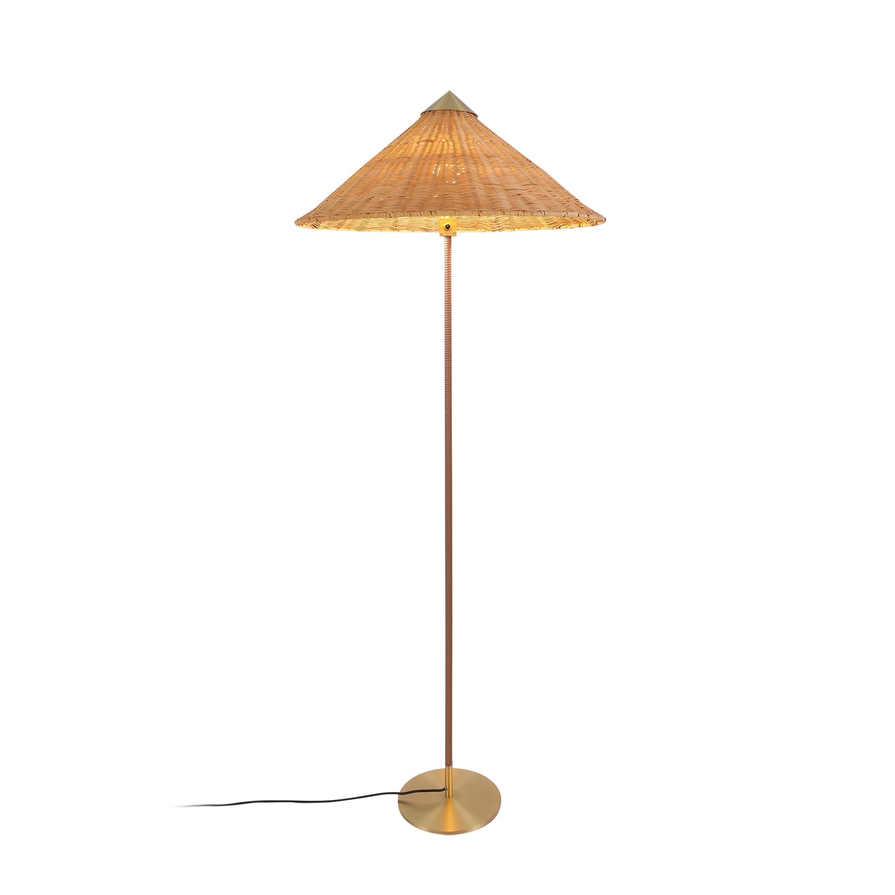 Mid Century Modern Rattan Stem Floor Lamp with Elegant Fabric Shade for Indoor Living Spaces