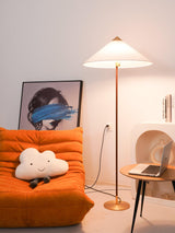 Mid Century Modern Rattan Stem Floor Lamp with Elegant Fabric Shade for Indoor Living Spaces